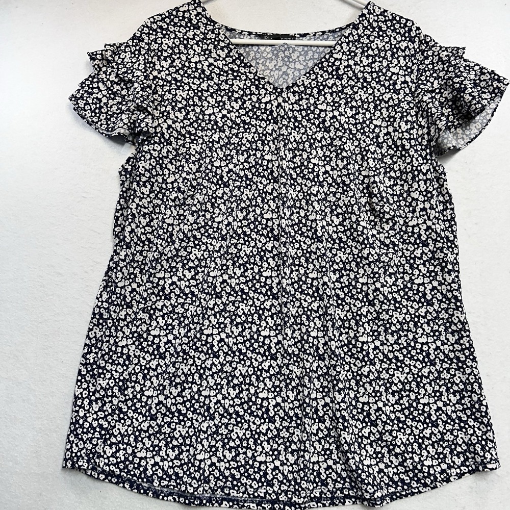 Adrianna Papell Ruffle Sleeve Casual Plus 1X Women's Floral Top